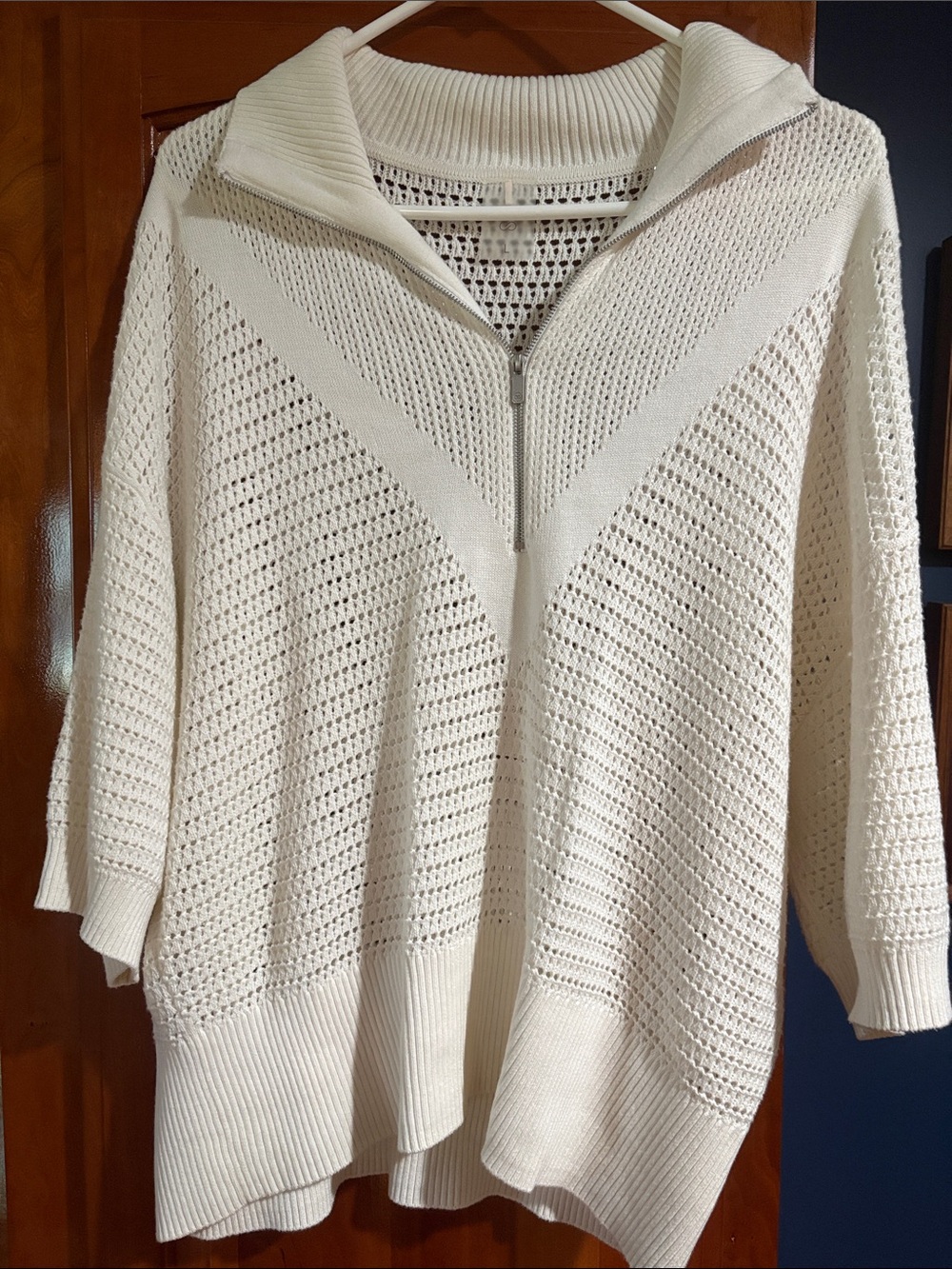 Calia Cream Open-Knit Half-Zip Sweater